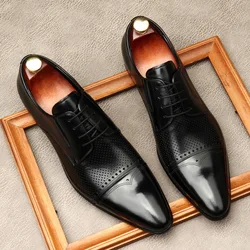 New Men's Bullock Style Leather Shoes Shoes Men Spring Autumn Handmade Leather Lace-Up British Formal Business Shoes 38-45