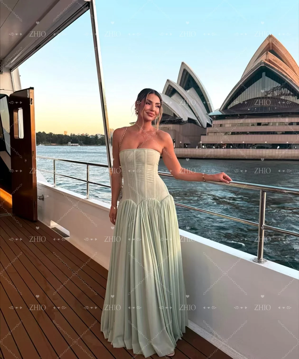 ZHIO فستان سهرة مثير باللون الأخضر الفاتح بدون حمالات ثنيات بطول الأرض فساتين حفلات الزفاف فستان حفلات مخصص من Festasين