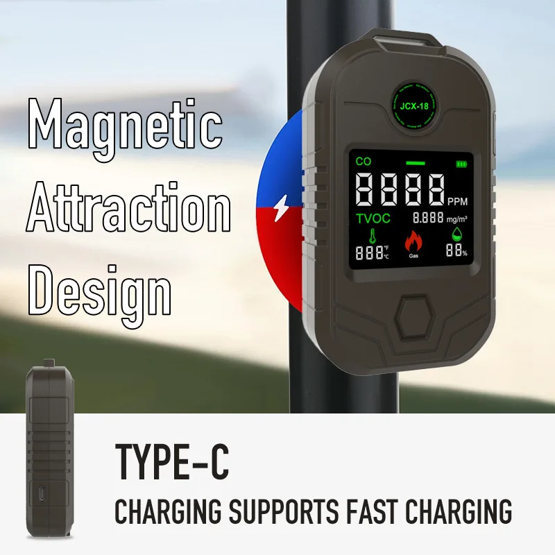جهاز مراقبة جودة الهواء 5 في 1 - كاشف ثاني أكسيد الكربون/الغاز/الدرجة الحرارة/الرطوبة/الكشف القابل للاحتراق، نطاق 0-1000ppm، تسجيل البيانات، إنذار للمصنع المنزلي RV #4