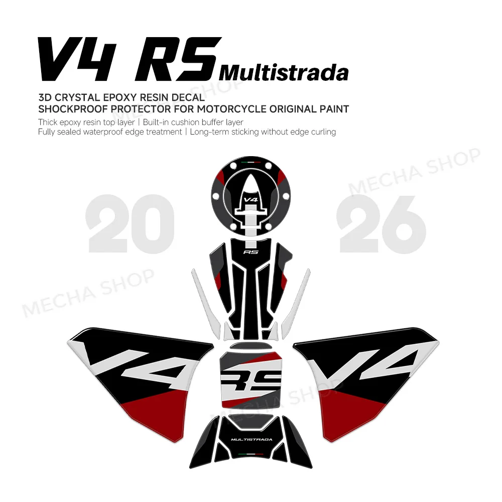 For Multistrada V4 RS 2026 Side Tank Stickers 3D Resin Decal Kit Motorcycle Accessories