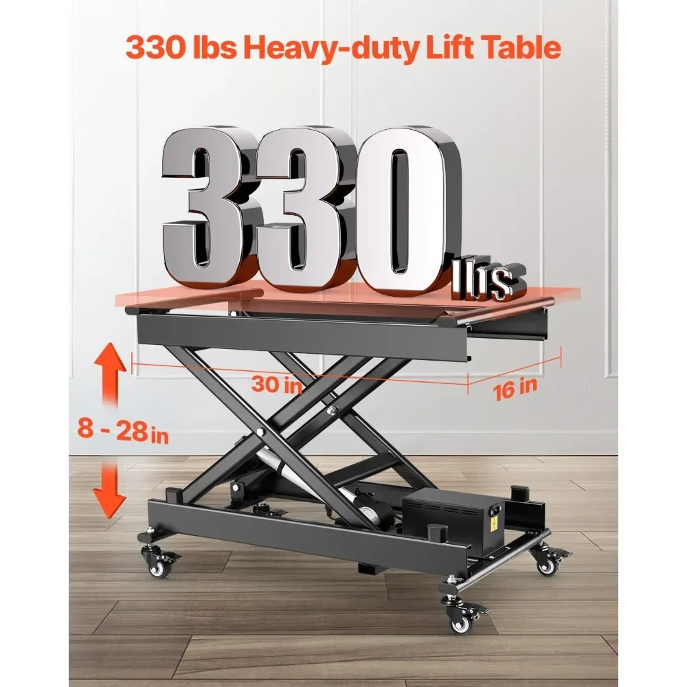 Electric Lift Table, 330 lbs Capacity Single Scissor Lift Table, 8-28 in Height Adjustable Lifting Platform, Coffee Table Lift