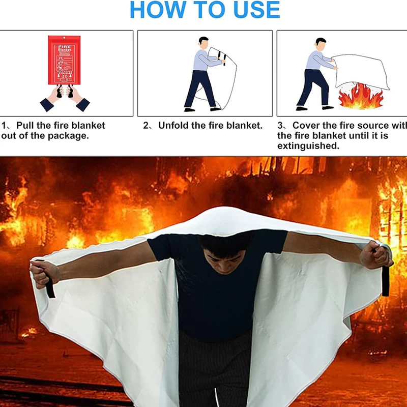 Fire Blanket 1.5M*1.5M Fire Flame Retardant Emergency Survival Fire Shelter Safety Cover Fire Extinguisher for Kitchen Safety