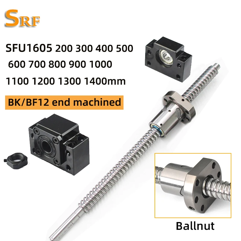 SFU1605 End Machine Ball Screw RM1605 length  300mm 500mm 600mm 1500mm & Single Flange BallNut & BF/BK12 Ballscrew end support