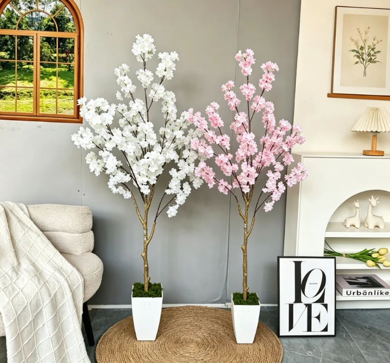 

130-220cm Artificial Cherry Blossom Tree with Pot Fake Flower Tree for Room Decor,Outdoor,Indoor Home Wedding Floor Decor