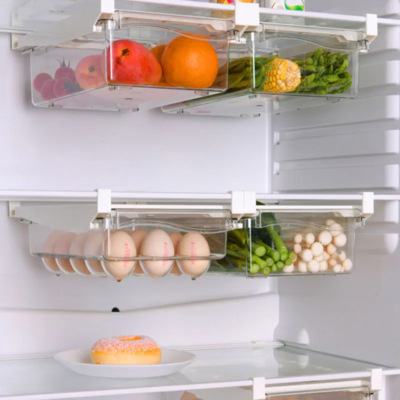 Clear Refrigerator Organizer Pull-Out Kitchen Egg Carton Plastic Slide Down Shelf Drawer Container Fruit And Vegetable Container