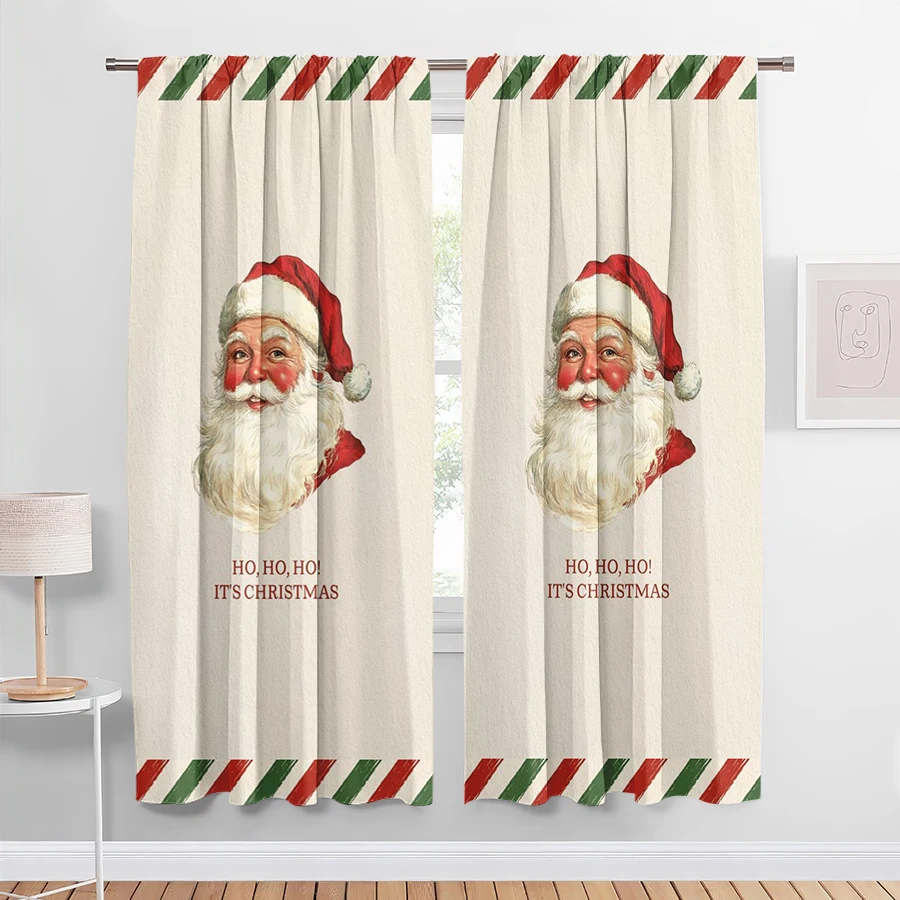 2PCS Digital Print Christmas Curtains, Vintage Santa Portrait HOHOHO, Retro Classic Window Drapes for Holiday Home Decor