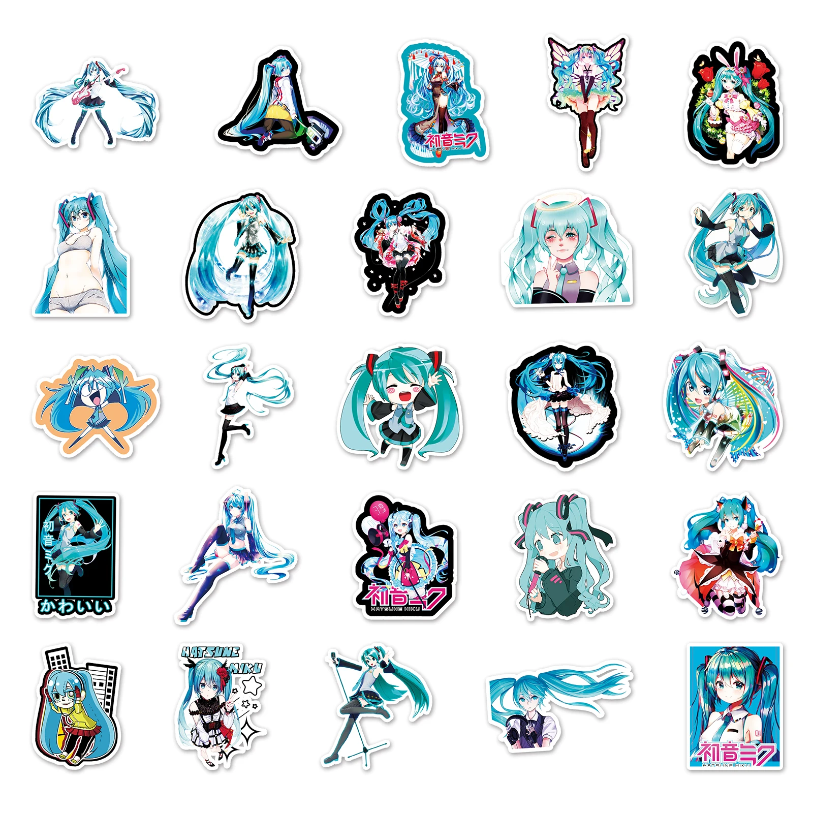 50 Uds. De pegatinas bonitas de Hatsune Miku, impermeables, para ordenador portátil, guitarra, monopatín, libro, equipaje, Graffiti, pegatinas de dibujos animados de Anime, regalo de fiesta para niños