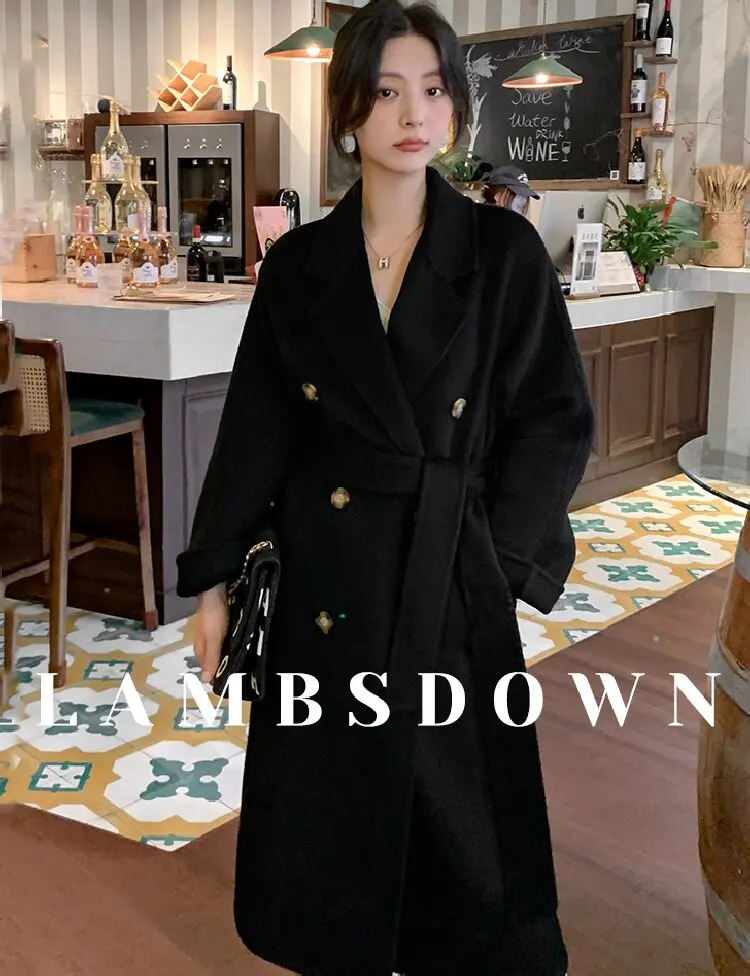 New women's woolen Coat for Autumn/Winter 2024 Lambsdown long double-breasted warm coat casual fashion trench coat