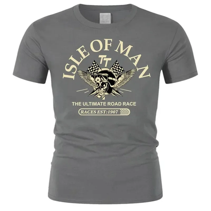 2026New Men Cotton Tshirt Isle of Man TT Races The Ultimate Road Race EST1907 Skull Helmet T-Shirt Fashion Tees Y2K