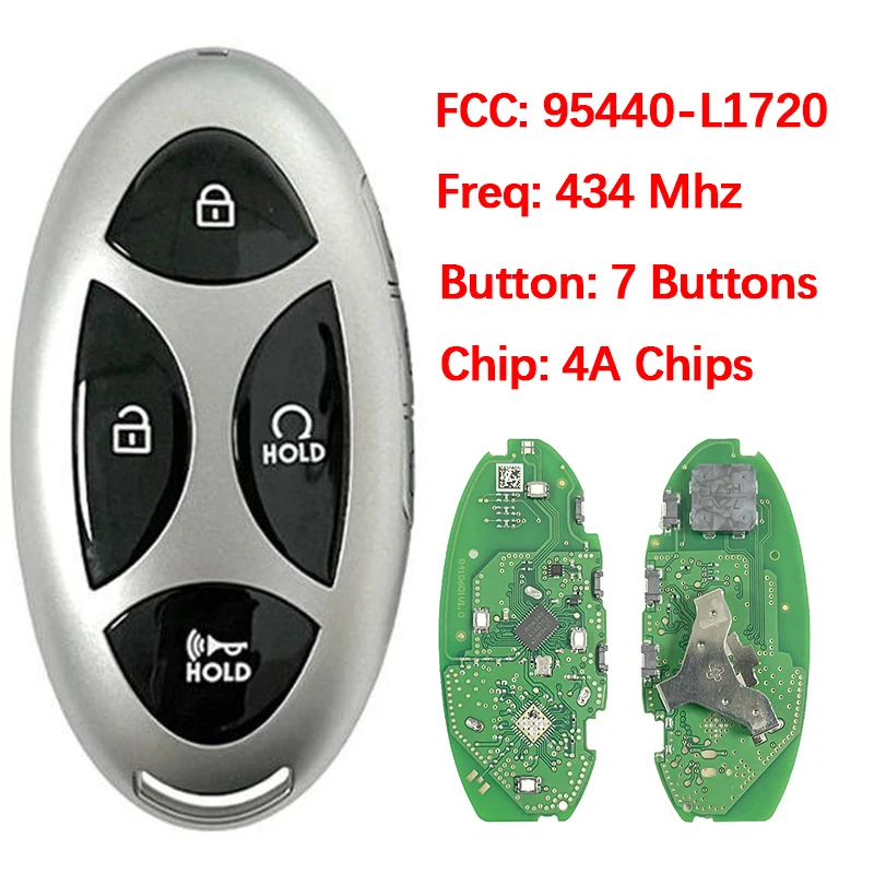 

CN020354 Смарт-ключ для вторичного рынка, 4+3 кнопки, FCC TQ8-FOB-4F61M43, PN 95440-L1720, 433 МГц, чип 4A, для Hyundai Sonata 2023-2025