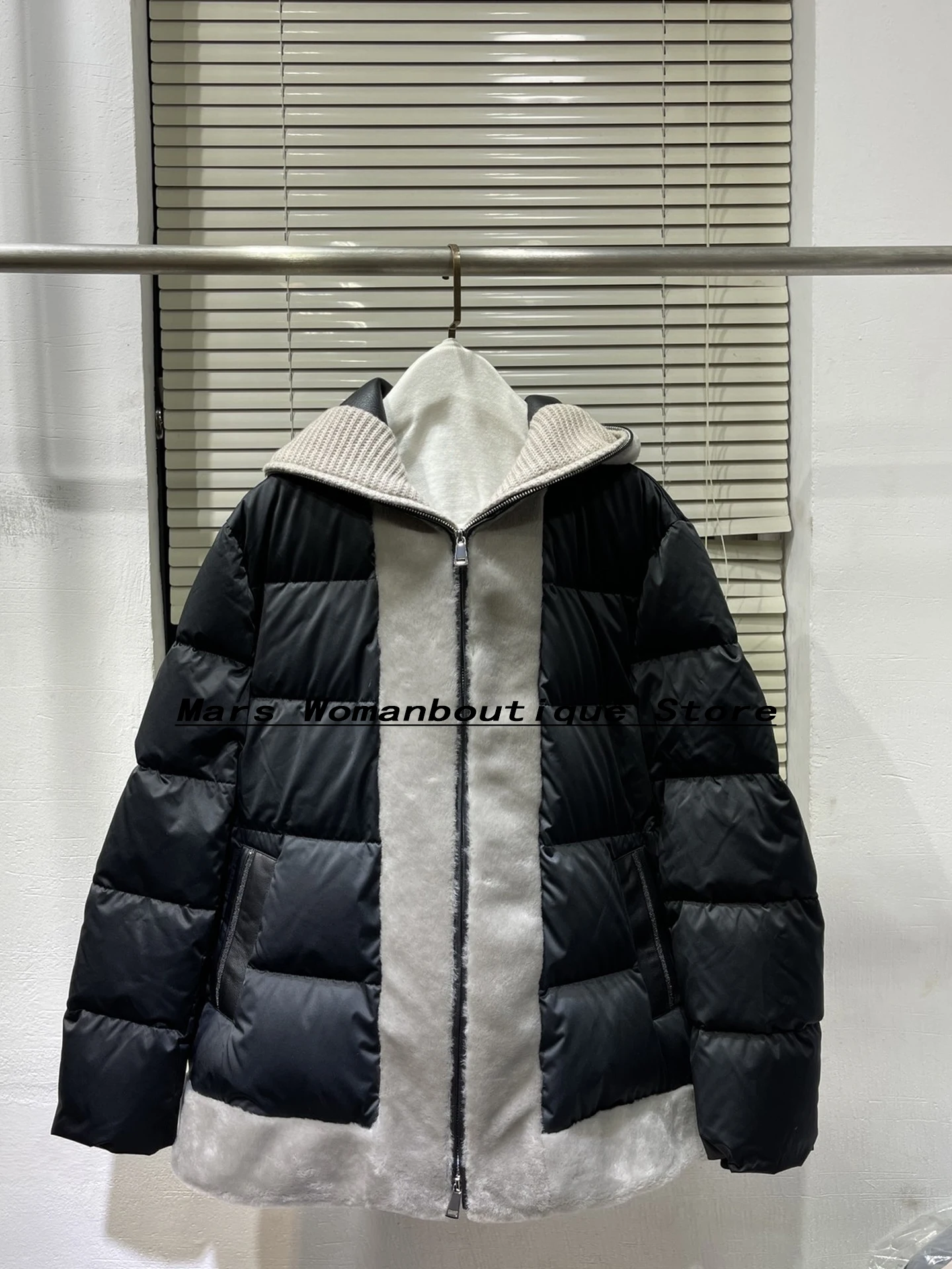 Hooded Goose Down Jacket for Women, Warm Jacket, Fur Integrated, High-End, Luxury Fashion, Winter