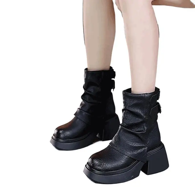 

2024 New Stacked Boots Retro Spring and Autumn Thick soled Tall Women's Boots platform shoes shoes for women