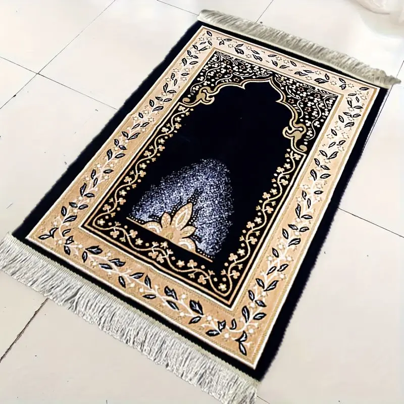 VIKAMA Foldable Portable Muslim Prayer Mat, Classic Moroccan Geometric Arch Pattern Rug, Non-Slip Worship Mat for Home Decor
