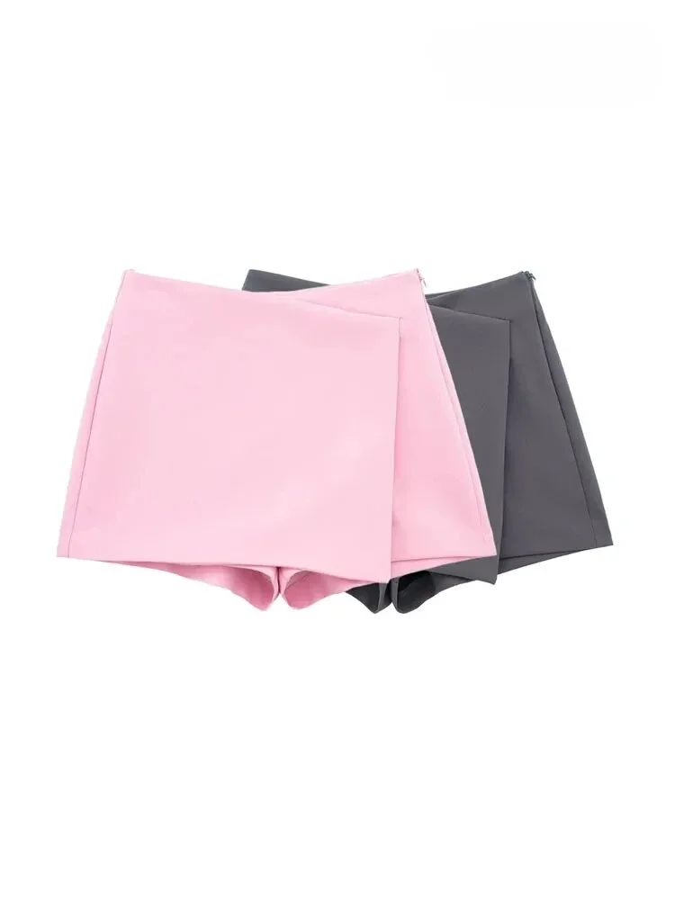 ASDS Women Fashion Asymmetric Pareo Style Self Overlay Shorts Skirts Vintage High Waist Side Zipper Female Skort Mujer