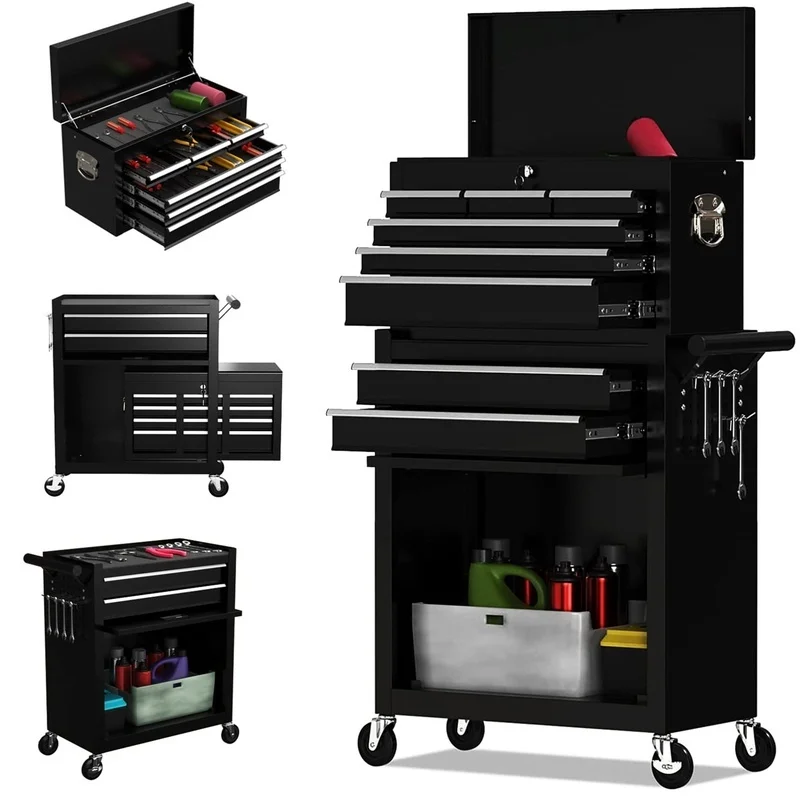 

2 in 1 Steel Rolling Tool Chest Garage 8 Drawer Heavy Duty Storage Organizer on Wheels with Locking System Universal Casters