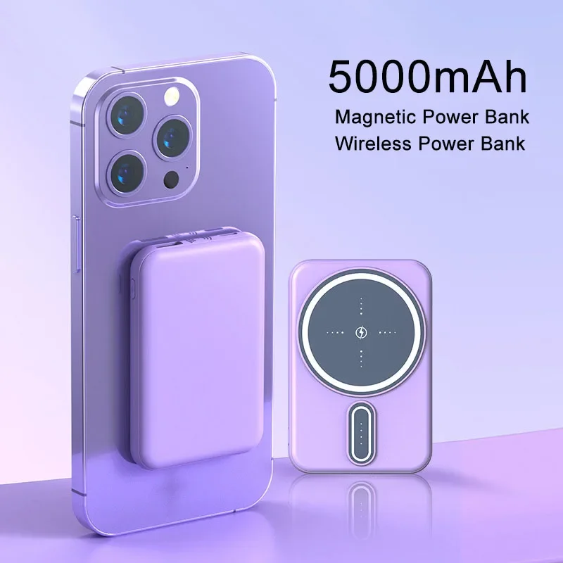 Chargeur magnétique sans fil portable, batterie externe, mini banque d'alimentation pour iPhone 14 13 Pro Huawei Xiaomi, 5000mAh