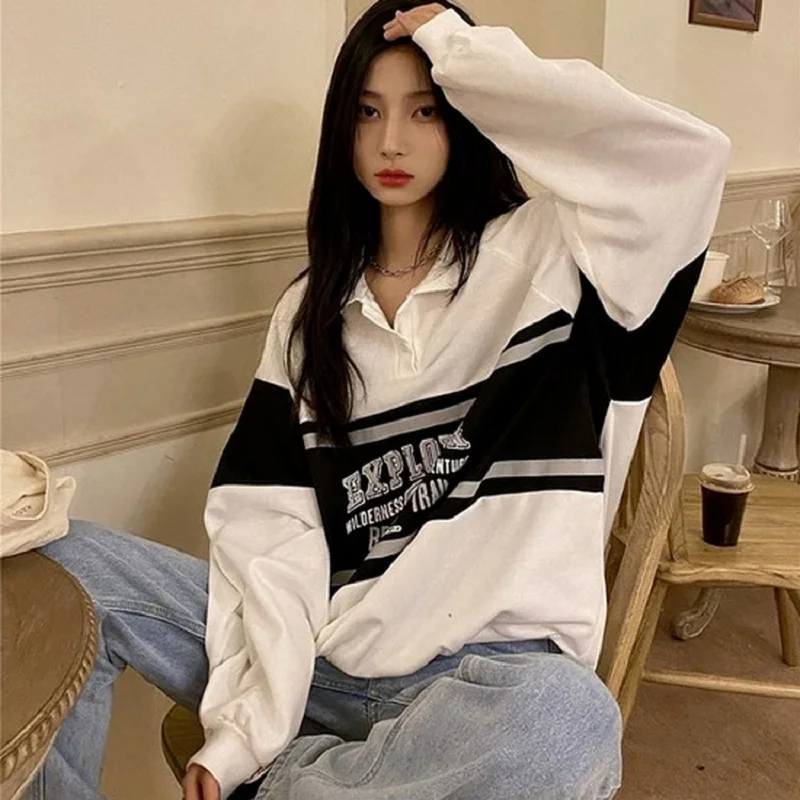 

Autumn Korean Version Fashion Vintage Hoodies Pullovers Women Streetwear Oversized Streetwear Long Sleeve Top Casual Sweatshirts