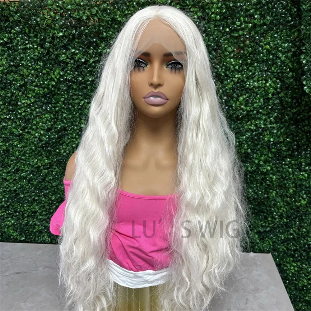 Platinum Blonde Natural Wave Synthetic Lace Wig Long Loose Curly Wig White Blonde Wig 13x4 Lace Wig Frontal Lace Wigs for Women