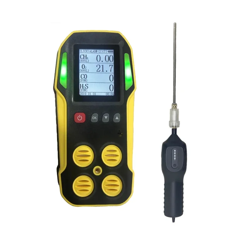 Competitive price handheld 4 gas  analyzer 3 a-l-a-r-m sensitive sensor rechargeable battery portable multi  detector