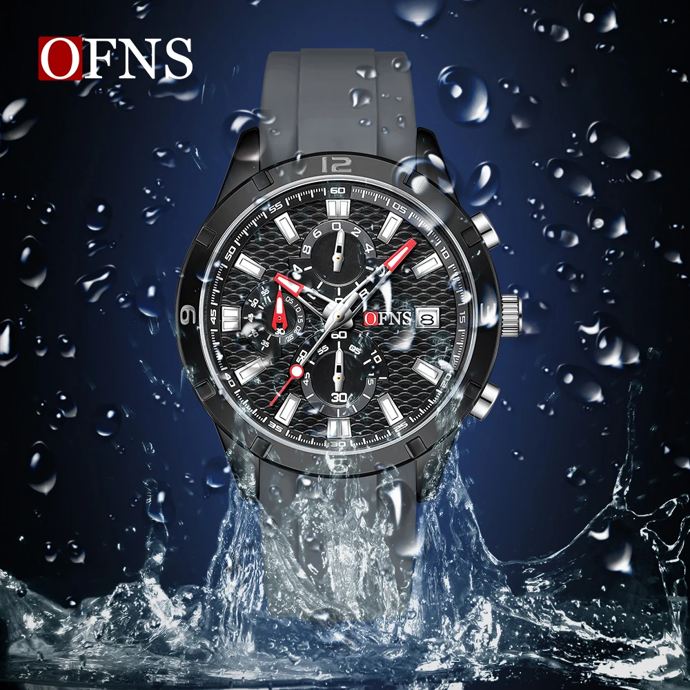 OFNS 8039 Orologio al quarzo da uomo nuovo alla moda Sport Calendario impermeabile Luce notturna Orologio al quarzo da uomo con ago a tre occhi