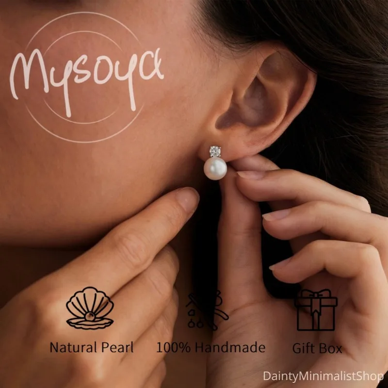 

MYSOYA серьги-гвоздики с натуральным пресноводным жемчугом, простой стиль, свадебные украшения с подарочной коробкой, подарок на день рождения для женщин и мужчин