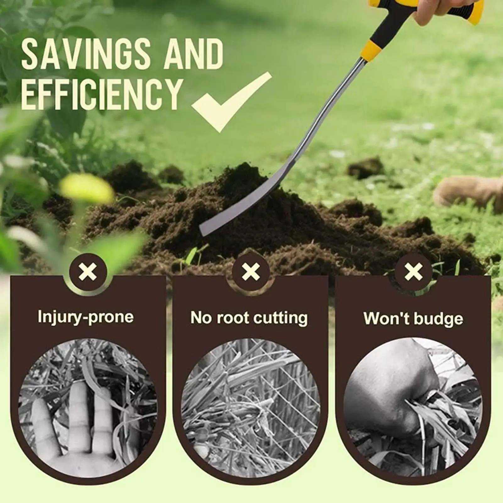 Grass Puller Tool Manual Grass Removal Tool with Handle Heavy Duty Uprooting Weeding Rake Artifact Handle Garden Trowel
