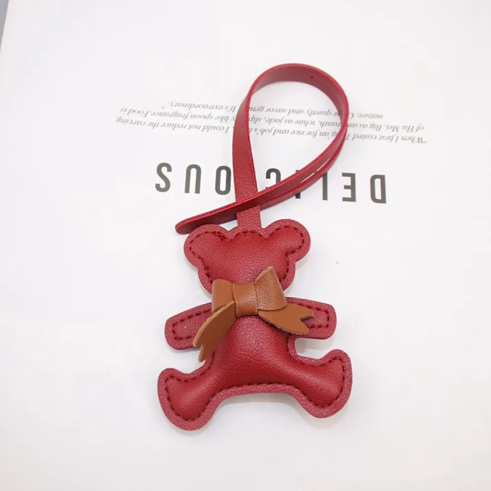 

Car Key Holder Bow Bear Keychain Fashion Creative PU Leather Keyring Bag Ornament Colorful Cartoon Bag Pendant Birthday Gift