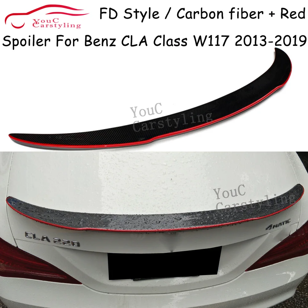 

W117 Carbon Fiber Rear Spoiler FD Style Trunk Lip for Mercedes CLA Class C117 4-door Sedan 2013-2019 CLA180 CLA200 CLA250