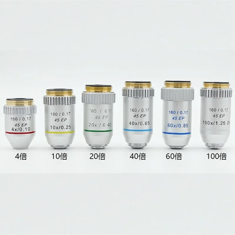 

Полуплан ахроматический объектив 4X 10X 40X 60X 100X 160/0.17 для биологического микроскопа EP объектив