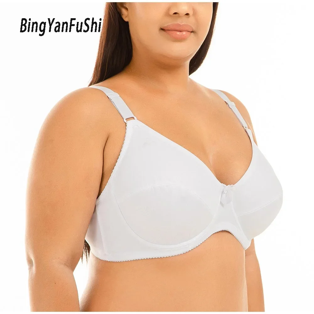 Pure Color Bra Women Comfort Bras V-neck Full Coverage No Padding Underwire Minimizer Bra C D Cup Unline Plus Size Bh 34-46 C21