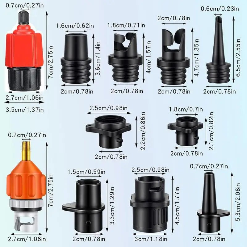 Adaptador de bomba de tabla de remo inflable, convertidor de bomba de aire, conector de cabezal de bombeo con 9 boquillas, accesorio de bomba de aire para inflables