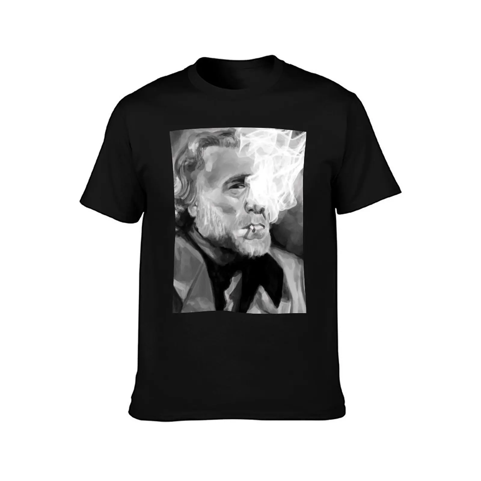 Bukowski black and white digital painting T-Shirt, Summer Casual Cotton Tee, Oversized Streetwear Tops, Vintage Graphic Print