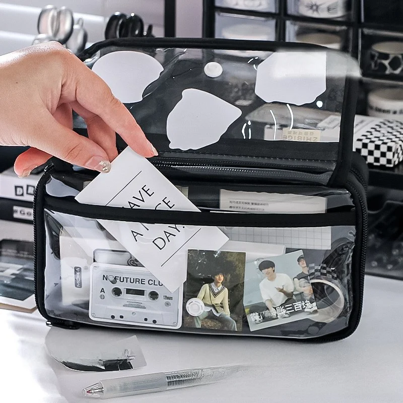 

Large Capacity Black Flip Stationery Box Pencil Case Unisex Suitable for Ages 3 And above Learning And Drawing Supplies