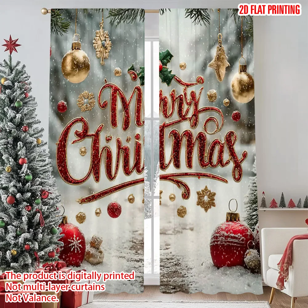 

2pcs 2D flat printing Merry Christmas Scene Curtains merry christmas Versatile 100% Polyester Without Electricity Spring Perfect