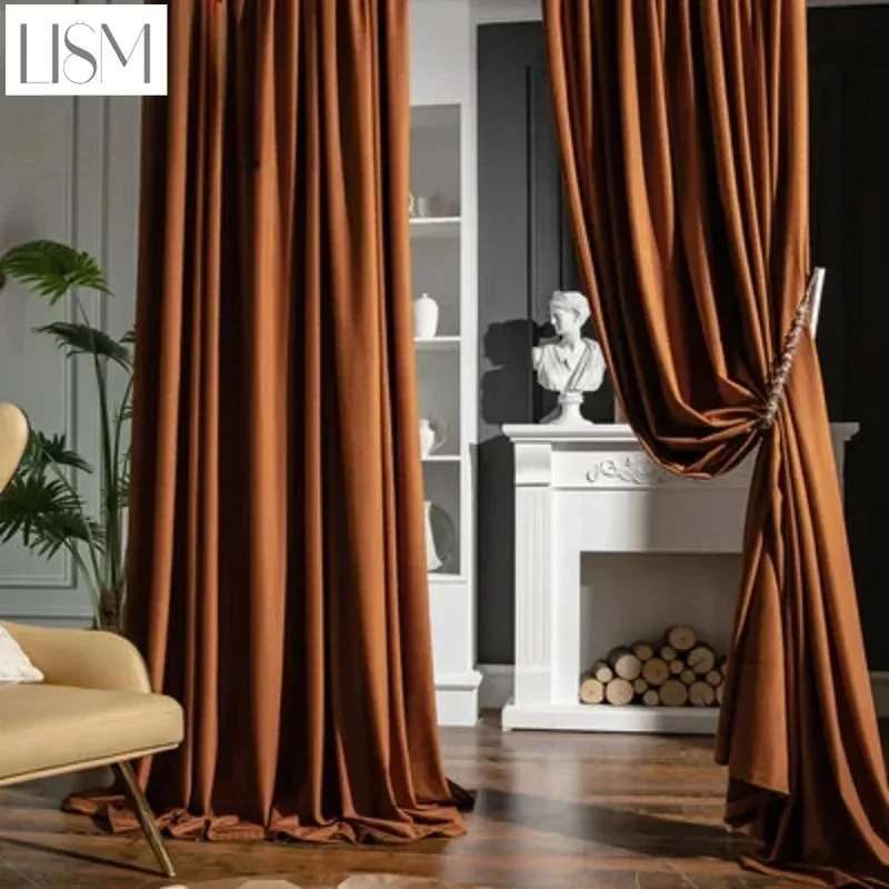 

Blackout Solid Luxury Modern Curtains for Living Dining Room Bedroom High-end Nordic Luxury Texture Velvet Window White Tulle