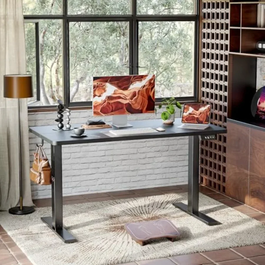 Standing Desk 47 x 24 inch for home office, steel frame with MDF top, black, quiet dual-motor height adjustment