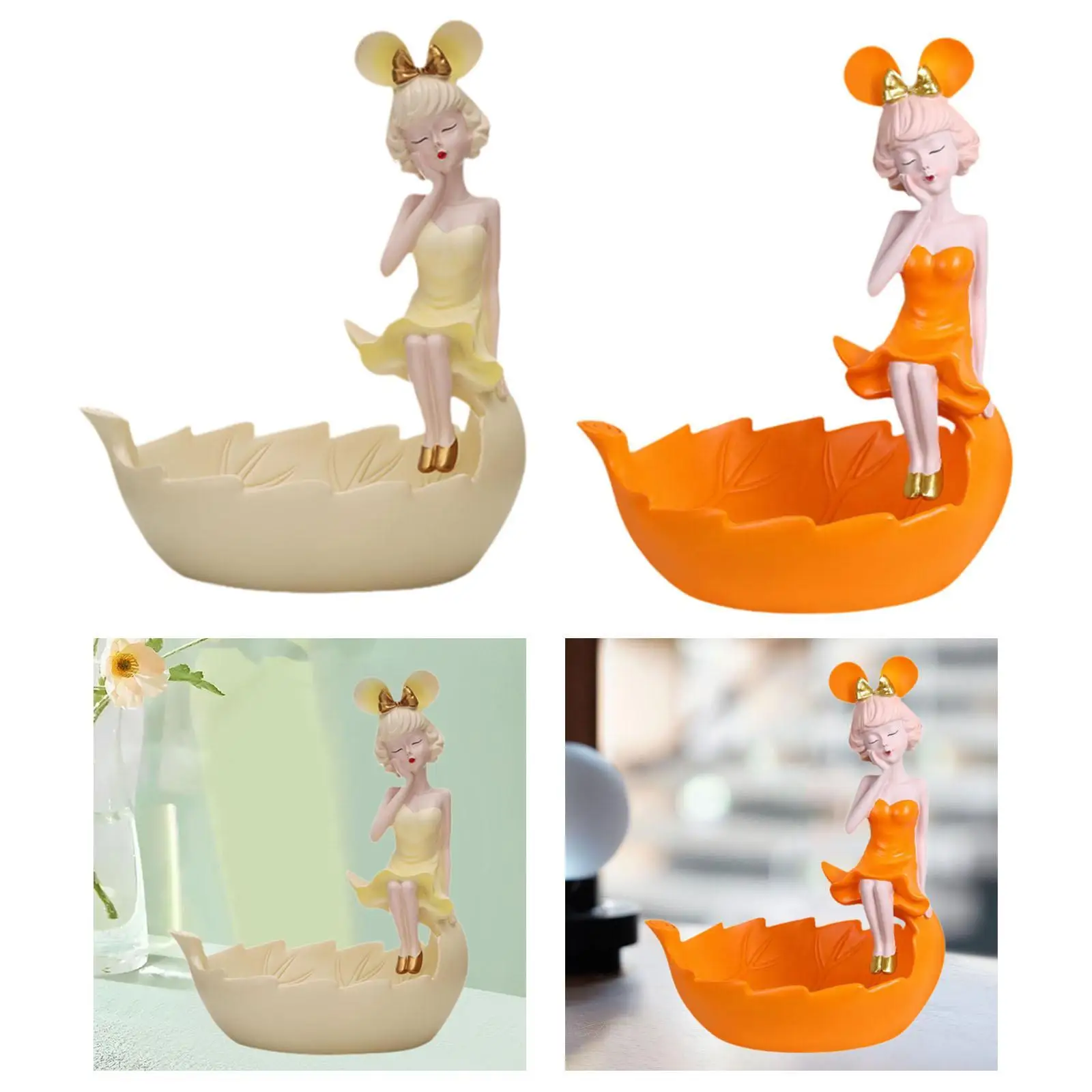 

Jewelry Trinket Tray Girl Statue Modern Art Birthday Gift Key Bowl Candy Bowl for Vanity Living Room Entrance Entryway Bedroom