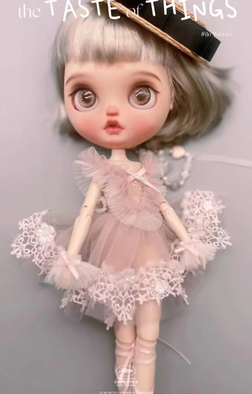 2pcs elegant Blythe/landoudou pink dress+white rose cape  (Fit for Lulu,ymy24,Ob22,24,zone, Jenny)