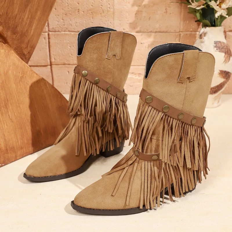 Vintage Tassel Trousers Booties Women Fall/Winter 2026 New Western Denim Single Shoes - view 5