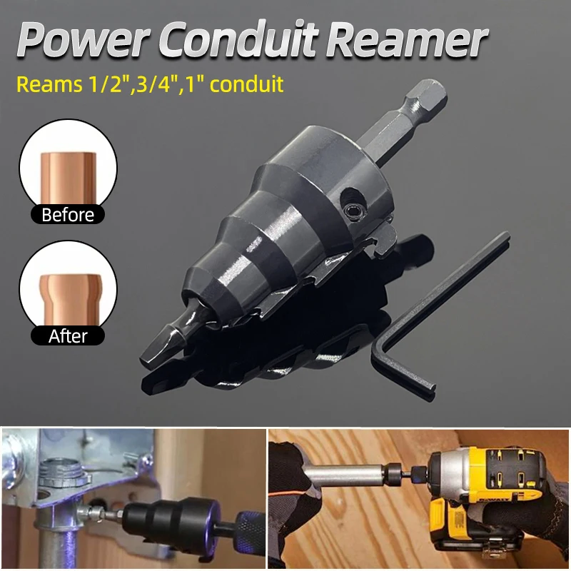 Power Conduit Reamer Tool Kit Improved Bit Retention With Improved Bit Retention Deburring Drill Electrician Repair Tools EMT