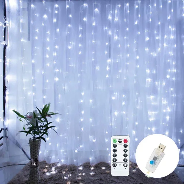 USB-Lichterkette, Urlaub, Hochzeit, Lichterkette, Girlande, Lichter für Schlafzimmer, 3/4/6 m, Fernbedienung, Vorhang, LED, Weihnachtsdekoration