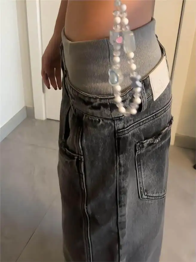 Grey Jeans Women American Style Y2K 90S Vintage High Waisted Jean Straight Trouser Streetwear Casual Loose Wide Leg Denim Pants