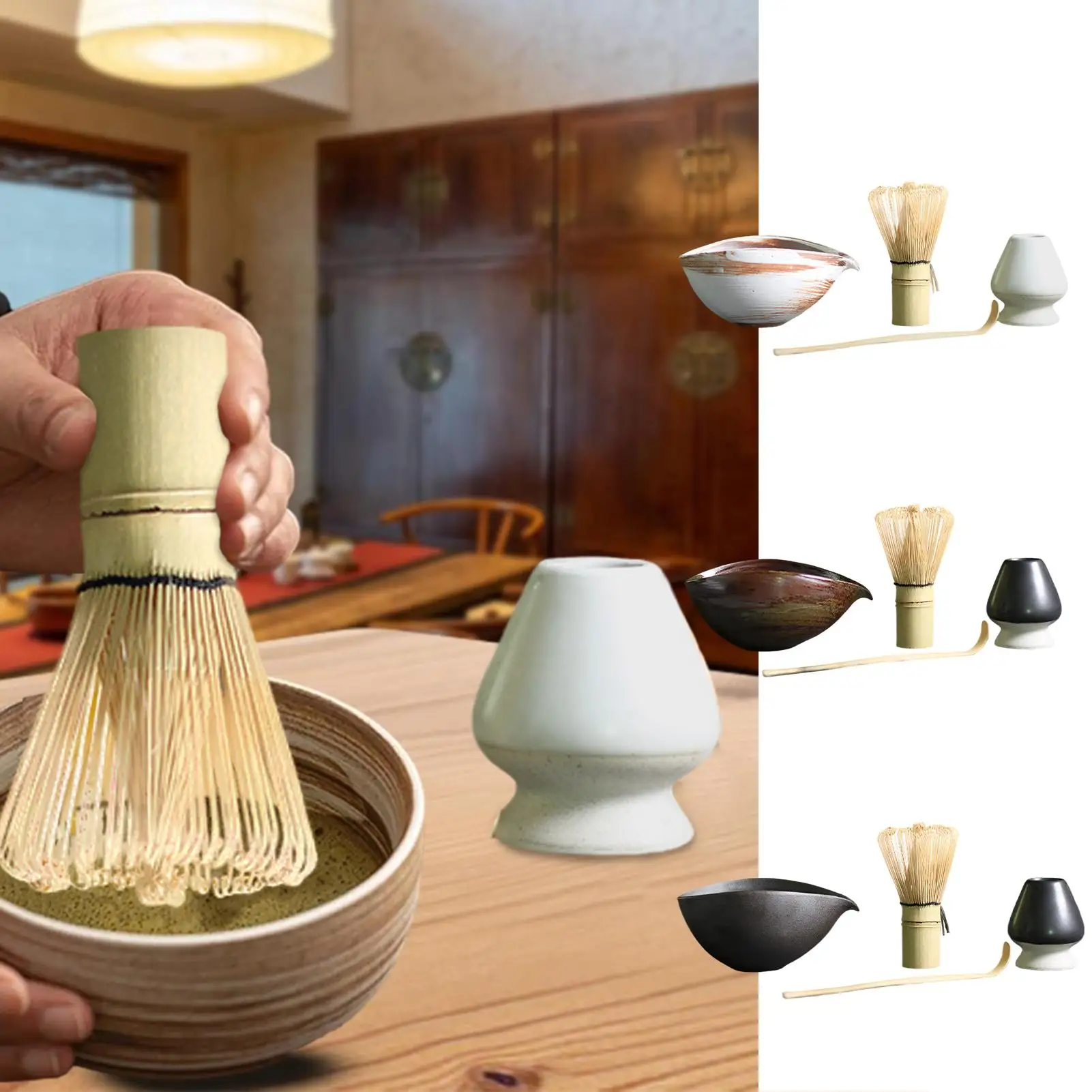 

Tea Whisk And Bowl Set 4-piece Whisk Tools For Ceremony Traditional Tea Ceremony Kit For Bar Catering Coffee Breakfast Latte