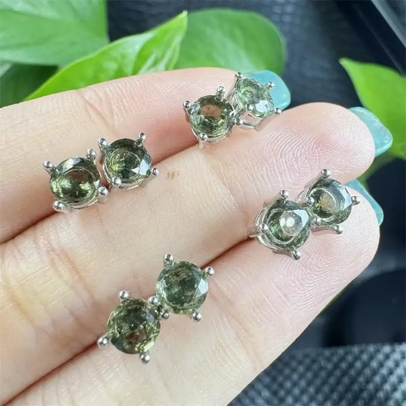 

S925 Natural Czech Meteorite Freeform Stud Earrings Jewelry Making Diy Necklace Earrings Reiki Heal Gift A Set