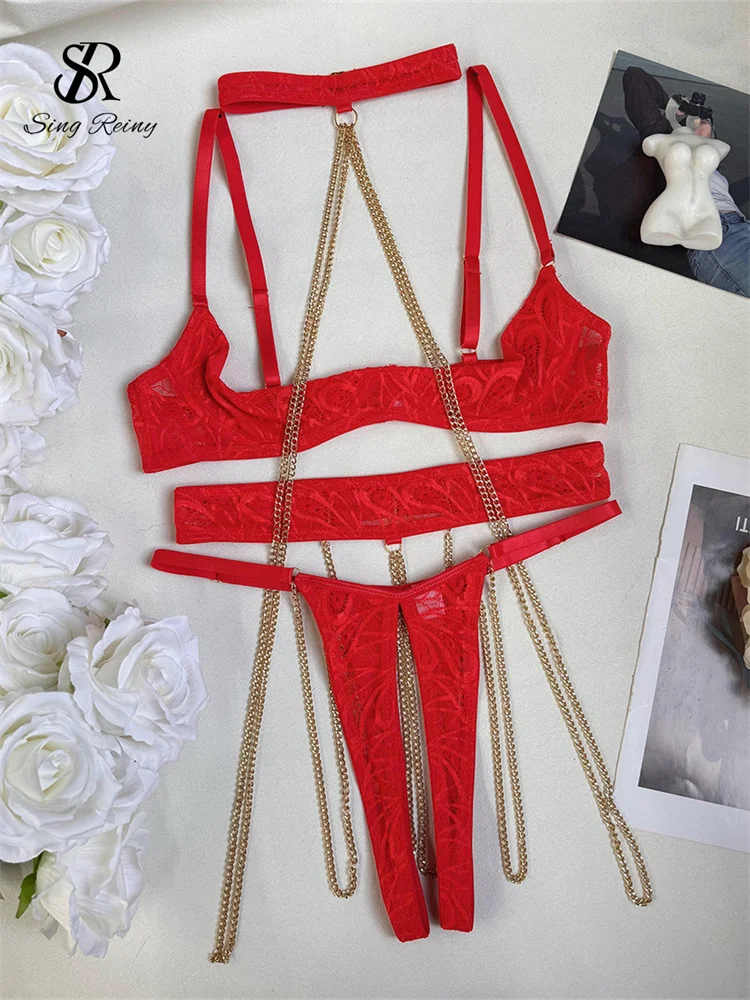 

SINGREINY эротическая цепочка, тонкие комплекты нижнего белья, женская клубная одежда для сна, мода 2025, женское сексуальное порно, нижнее белье с лямкой на шее, костюмы