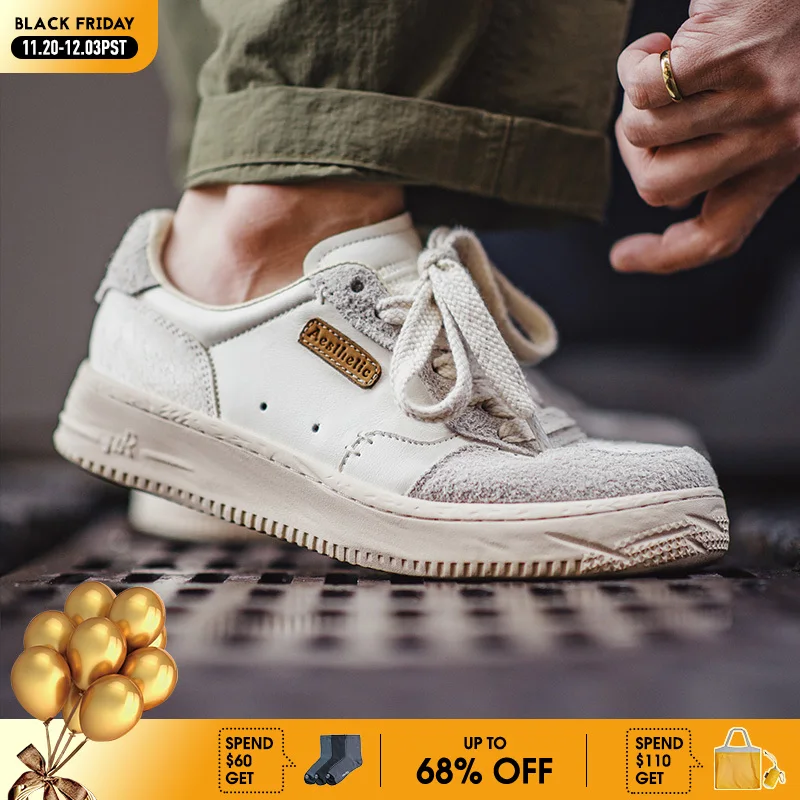 

Maden Men's Casual Breathable Patchwork Sneakers Low-Top Chunky Sole Shoes Lace-Up Spring and Fall Running Sporty Board Shoes