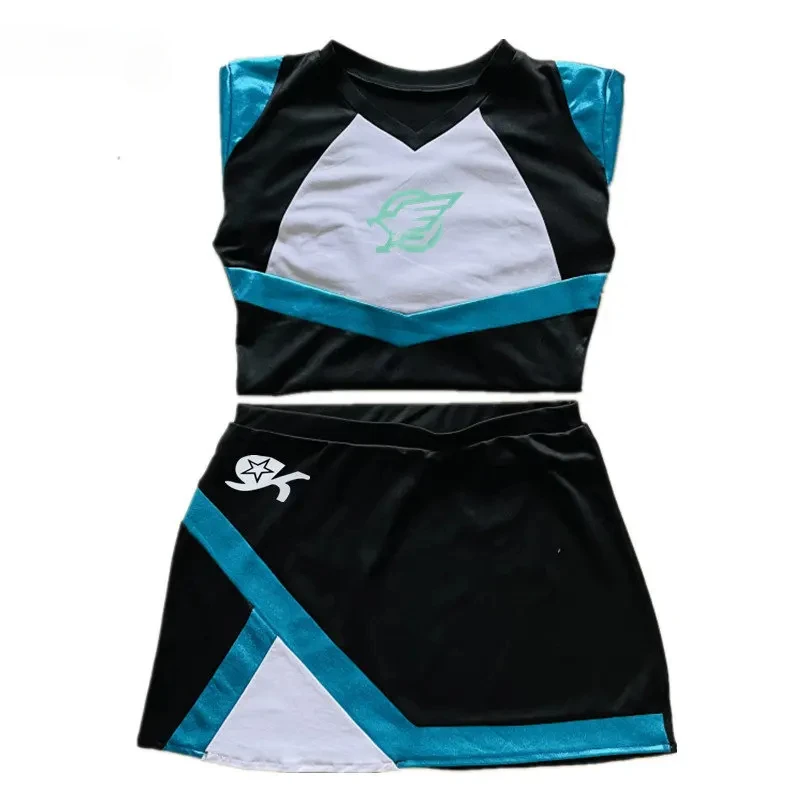 Uniforme de líder de torcida maddy roupa manga longa colheita superior com mini saia conjunto traje de líder de torcida feminino do ensino médio