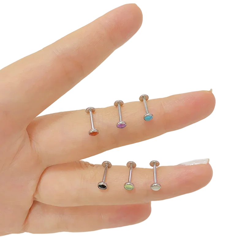 G23 Titanium PIERC Circular Ear Lip Studs with Natural Stone Top Labret Nose Tongue Stud Earring Body Piercing Jewelry Wholesale