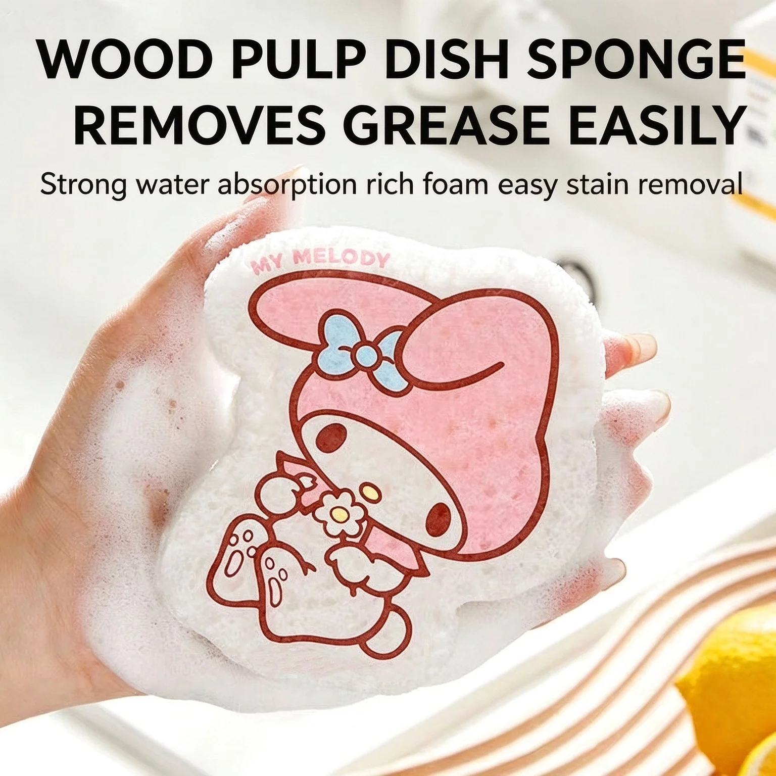 Cartoon Compressed Wood Pulp Sponge Dishwashing Scrubber Kitchen Pot Dish Cleaning Pad Water Expandable Quick Dry Hanging