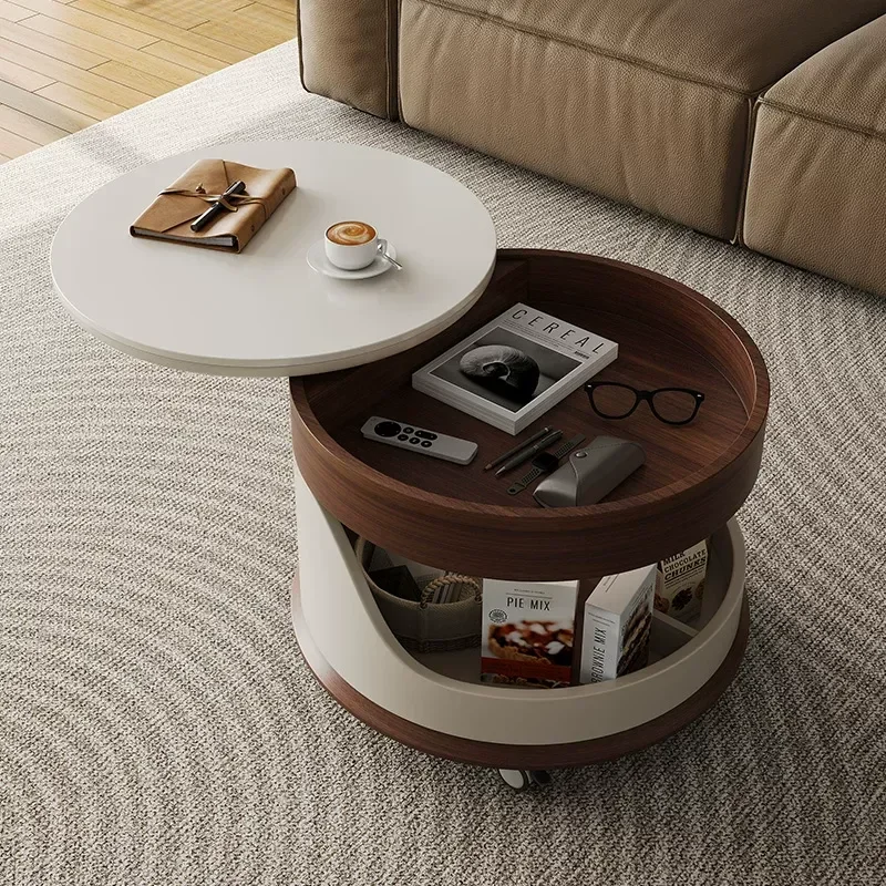 Solid Wood Medieval Style Coffee Table Movable Side Table Lifting Tea Table with Wheels Light Luxury Small Apartment Living